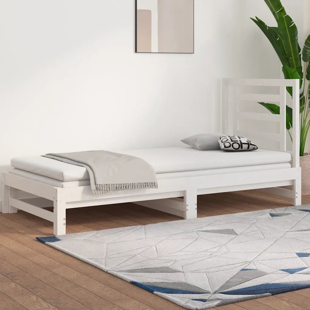 Letto singolo | Letto per adulti | Dormeuse Estraibile Bianca 2x(90x200) cm Legno Massello di Pino