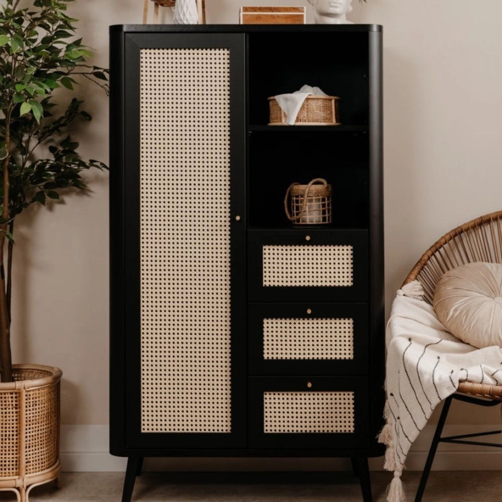 Credenza 3 cassetti e anta effetto rafia KUTA53 colore nero