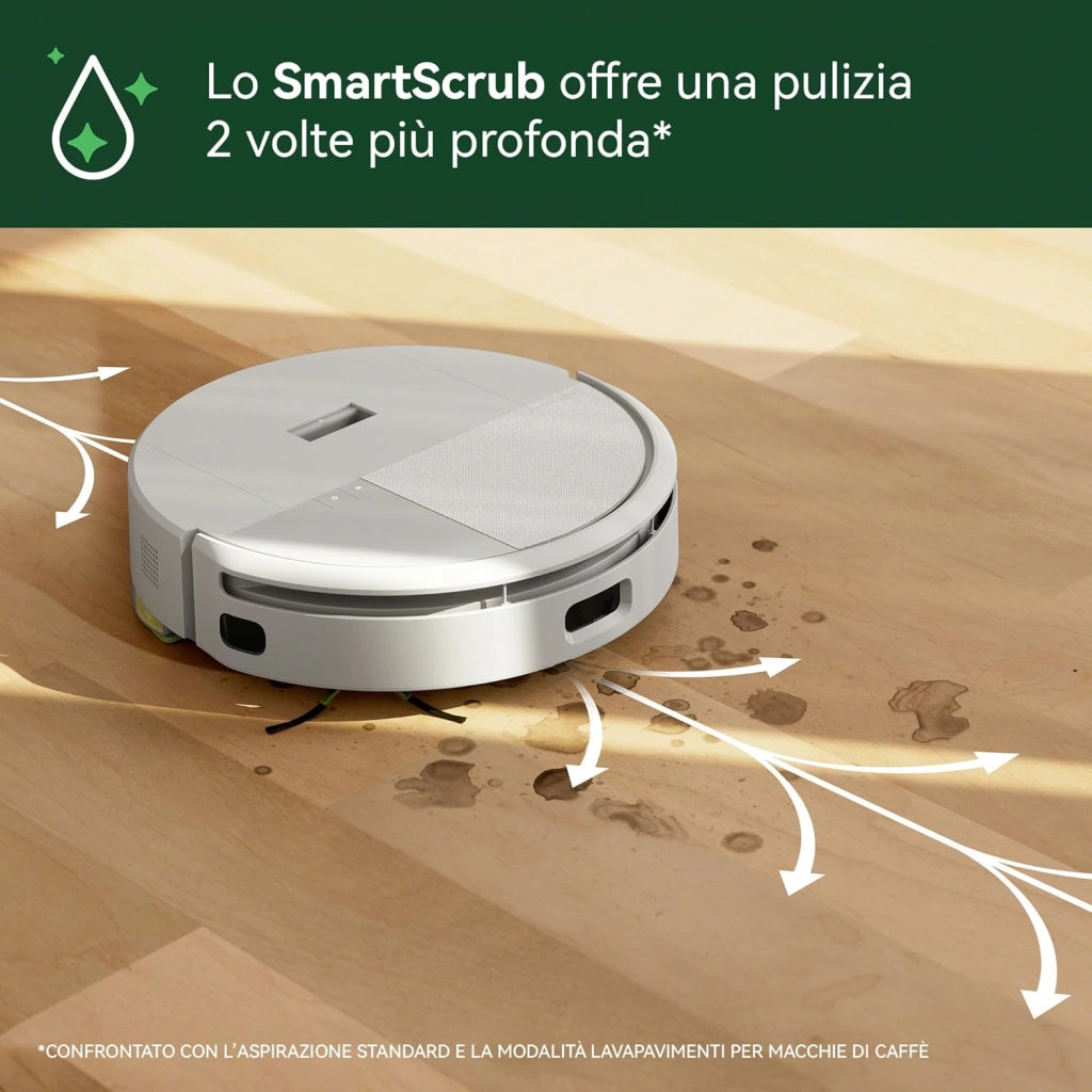 iRobot Roomba 205 DustCompactor Combo, Robot Aspirapolvere Lavapavimenti, Senza Sacchetto, Raccoglie e Compatta la Polvere, Navigazione LiDAR, Rileva Tappeti/Moquette, Controllo tramite App, Bianco