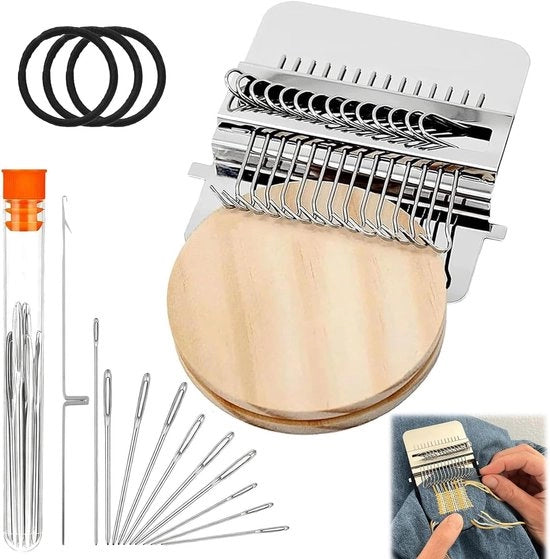 Kit per rattoppare con telaio da rattoppare portatile a 21 aghi - Adatto a principianti - Ripara buchi in calze, abiti, jeans - Strumento da patchwork veloce