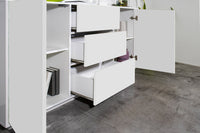Credenza 2 Ante + 3 Cassetti 160x41,4x86 cm Bloom Bianco Lucido