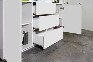 Credenza 2 Ante + 3 Cassetti 160x41,4x86 cm Bloom Bianco Lucido