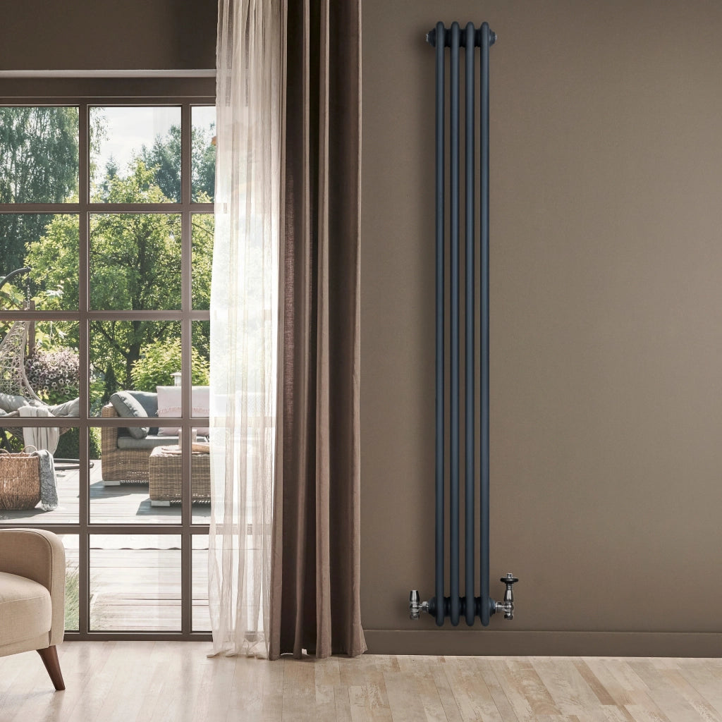 Radiatore Tradizionale 4 Colonne Verticale Riscaldamento Antracite & Valvole 1800x200 mm