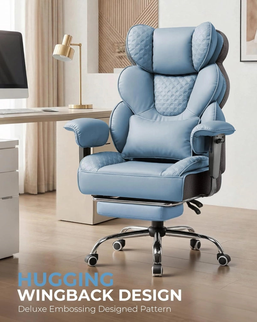 Poltrona Gamer & Ufficio Ergonomico Verde, 180 kg, Supporto Lombare & Poggiapiedi Regolabili, Schienale Inclinabile a 150°, Design Ibrido Similpelle & Mesh, Grande Poltrona Sterzo Stabile