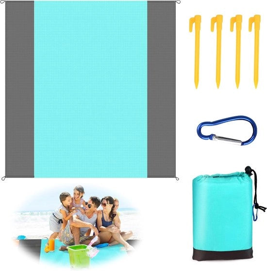 Asciugamano Esterno XL – Impermeabile & Resistente alla Sabbia – Resistente al Vento con 4 Ganci – Leggero e Opportuno – 210x200 cm - Tavolo da Pic-Nic - Asciugamano da Spiaggia - Tavolo da Pic-Nic Opportuno - Spiaggia - Viaggi