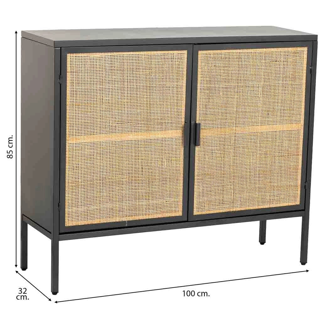 Credenza in metallo e legno 2 ante, nero 100x32x85h cm