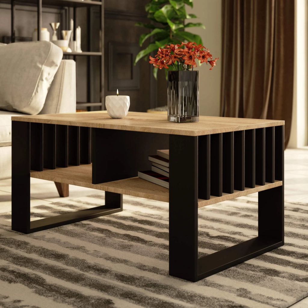 Tavolino da caffè AKORD ROCKFORD Sonoma Quercia 92 cm gambe Nere 92x53x45 cm