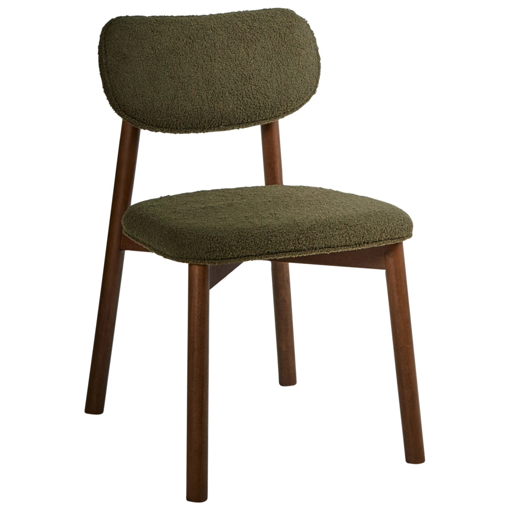 Set di 2 sedie da pranzo con struttura in legno di gomma boucle marrone e verde Seduta e schienale imbottiti Sala da pranzo Cucina