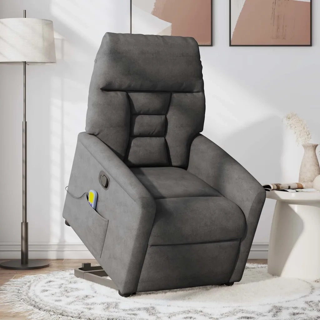Poltrona a Rialzo Massaggi Reclinante Grigio Scuro Microfibra 3303096