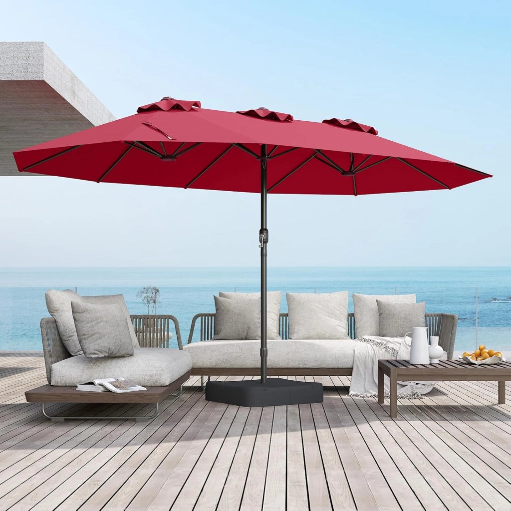 Ombrellone da Giardino Doppio 264x451cm, Ombrellone Rettangolare Anti UV con Manovella e Base, Parasole da Esterno Pieghevole per Balcone, Patio, Piscina, Terrazza, Bar, Cortile