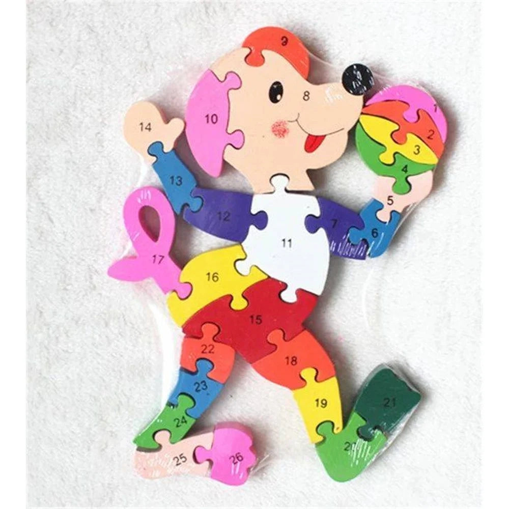 Trade Shop - Puzzle Legno Forma Cagnolino Clown Gioco Educativo Numeri Lettere Bambini Imparare 74377 -