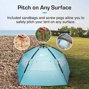 Tenda per il mare UPF 50+ - Protezione contro i raggi UV - Tenda 4 posti - Facile da piegare e compatta - Borsa da trasporto - Protezione dal vento e dal sole - Camping e spiaggia inclusa con ombrelloni.