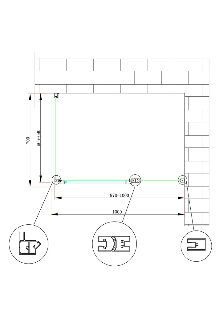 Box doccia angolare parete fissa e porta battente e fisso in linea vetro 6 mm reversibile Misura Fisso 66,5-69 porta 97-100 (35+65)