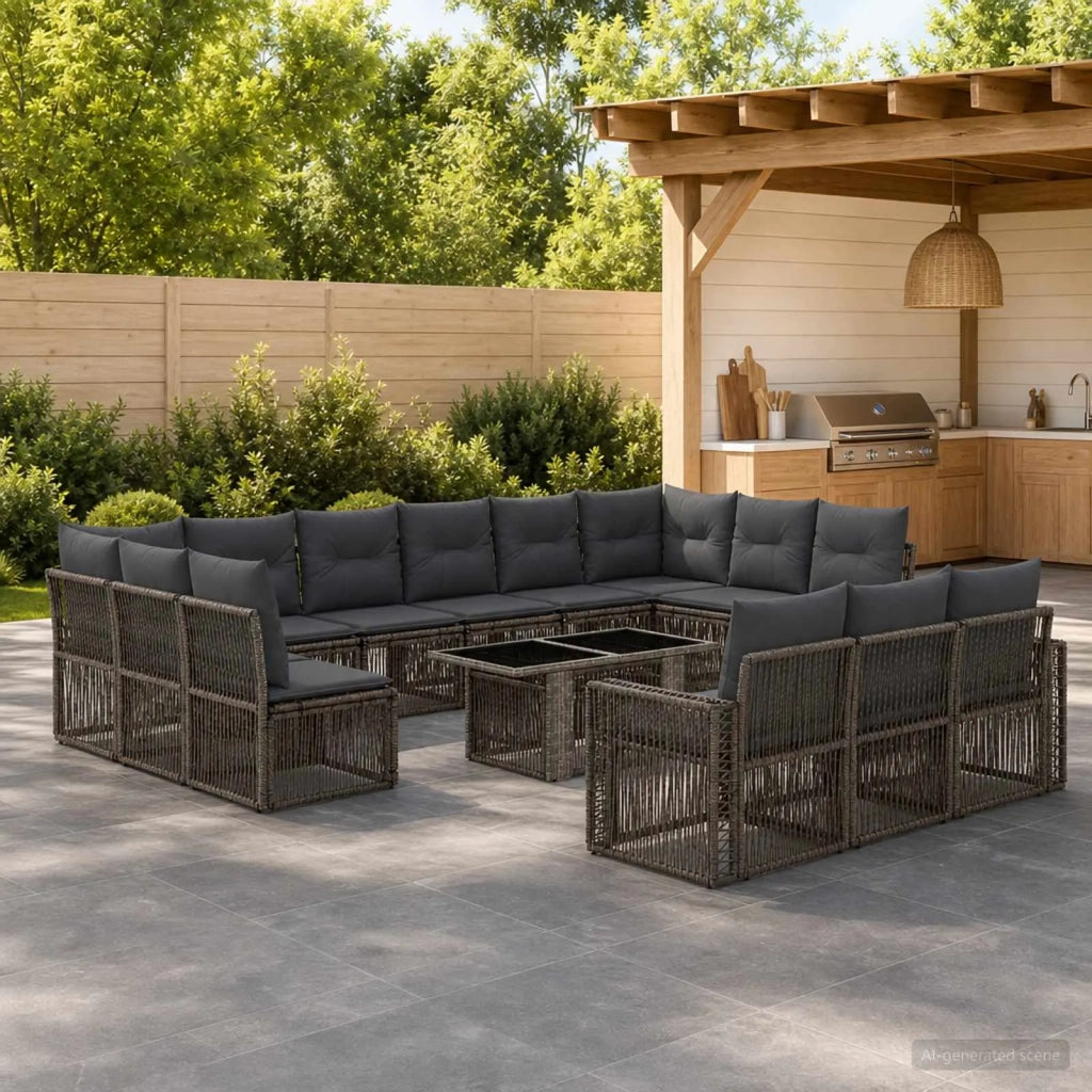 Set Divano da Giardino 14 pz Grigio e Grigio Scuro polyrattan 3436862