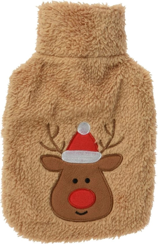 Bottiglie per acqua calda - Piuma soffice copertura - 28 x 18 cm - Motivo animale carino - 0,85 litri - Adatto per abbracciare - Ruminante