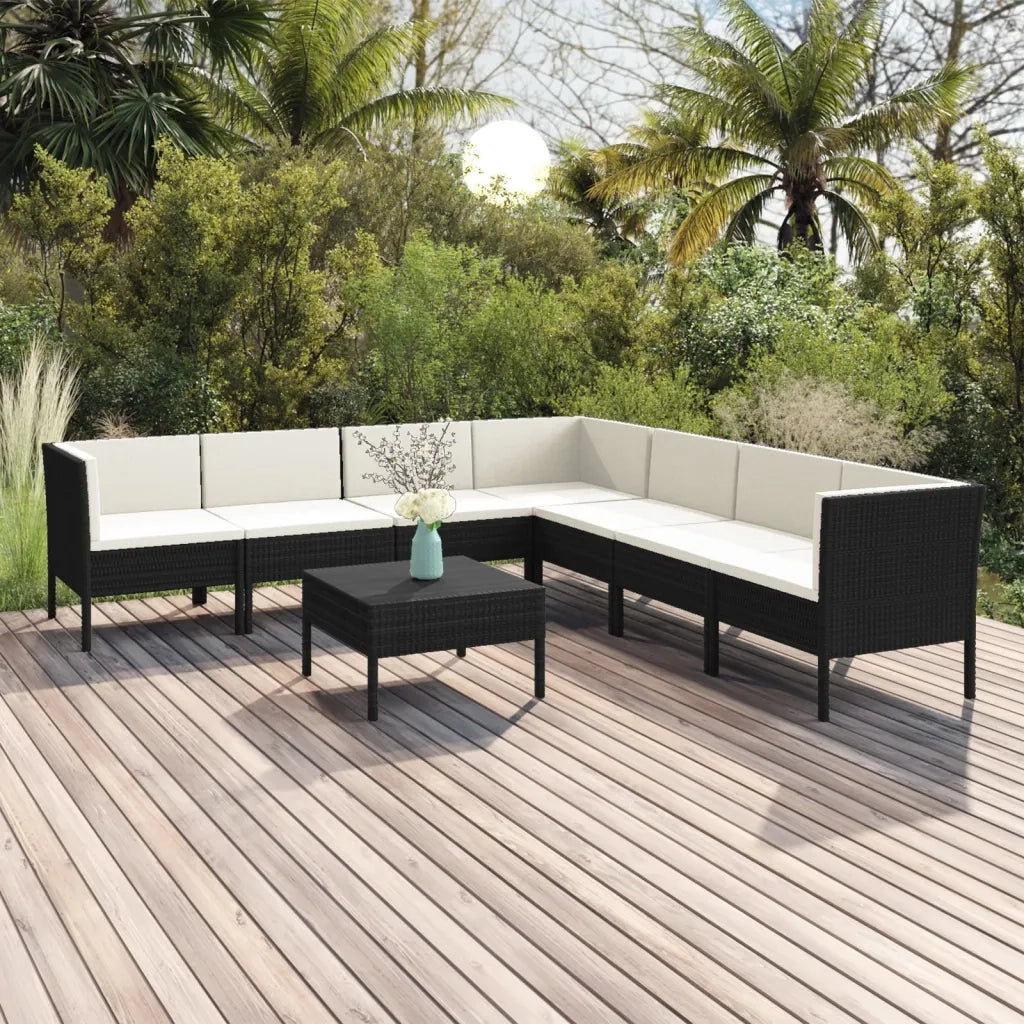 Set Divani da Giardino 8 pz con Cuscini in Polyrattan Nero cod mxl 38391