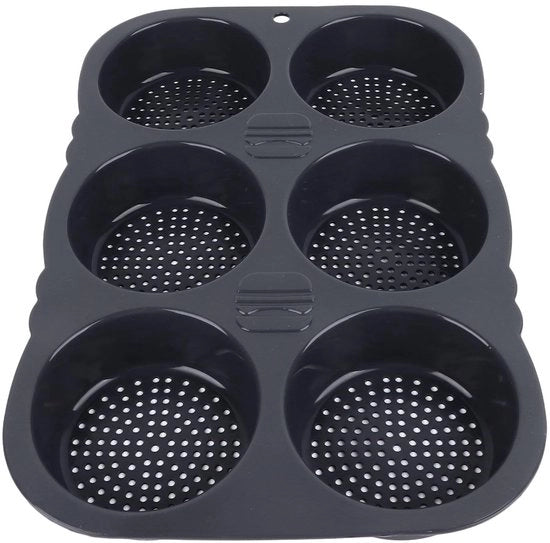 Pan per Hamburger con 6 cavità - Forma di pane - Resistente al calore - Silicone - Flessibile - Ripiegabile - 34,5 x 23,5 x 4 cm