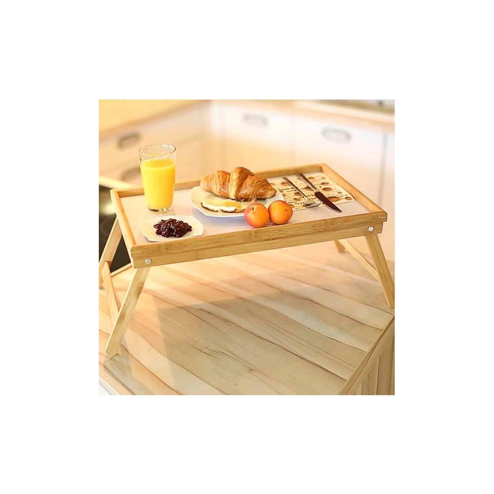 Trade Shop - Vassoio Da Letto Pieghevole In Legno Di Bambu' Bamboo Richiudibile 50 X 30 Cm -