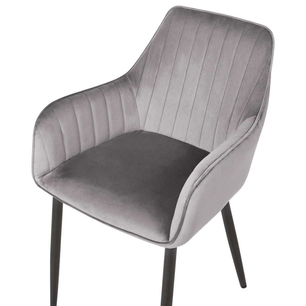 Set di 2 sedie da pranzo Braccioli in velluto grigio Gambe in metallo Nero Retro Glam