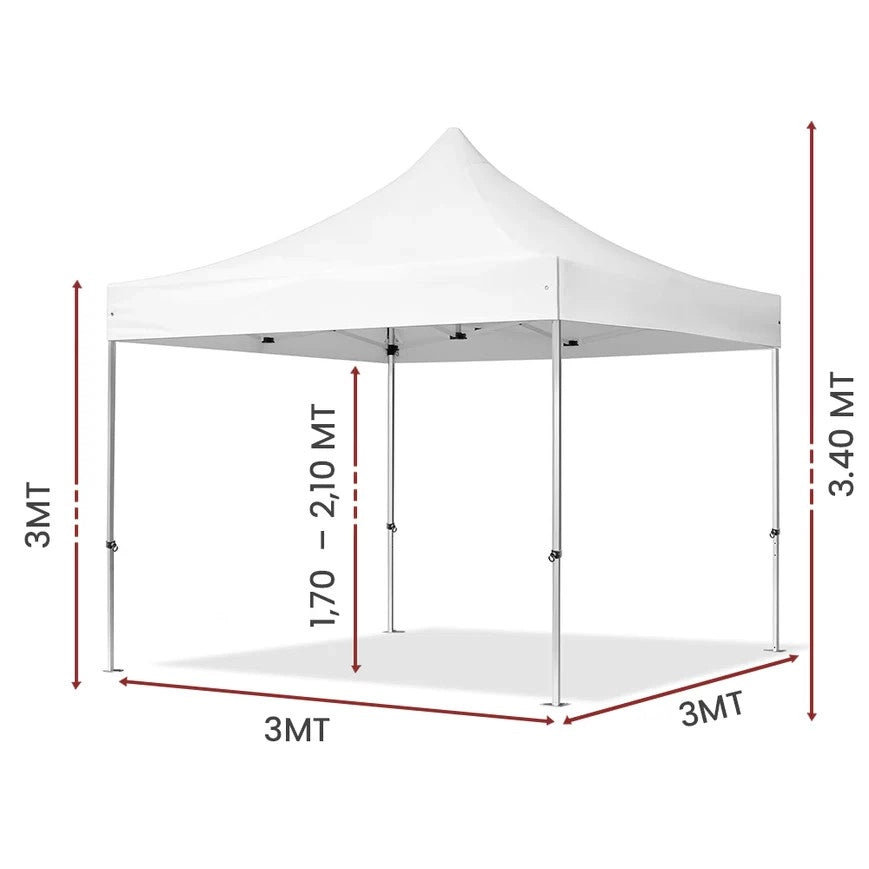 Gazebo Richiudibile Professionale Market-Pro 3x3 Struttura In Alluminio Esagonale Impermeabile Bianco