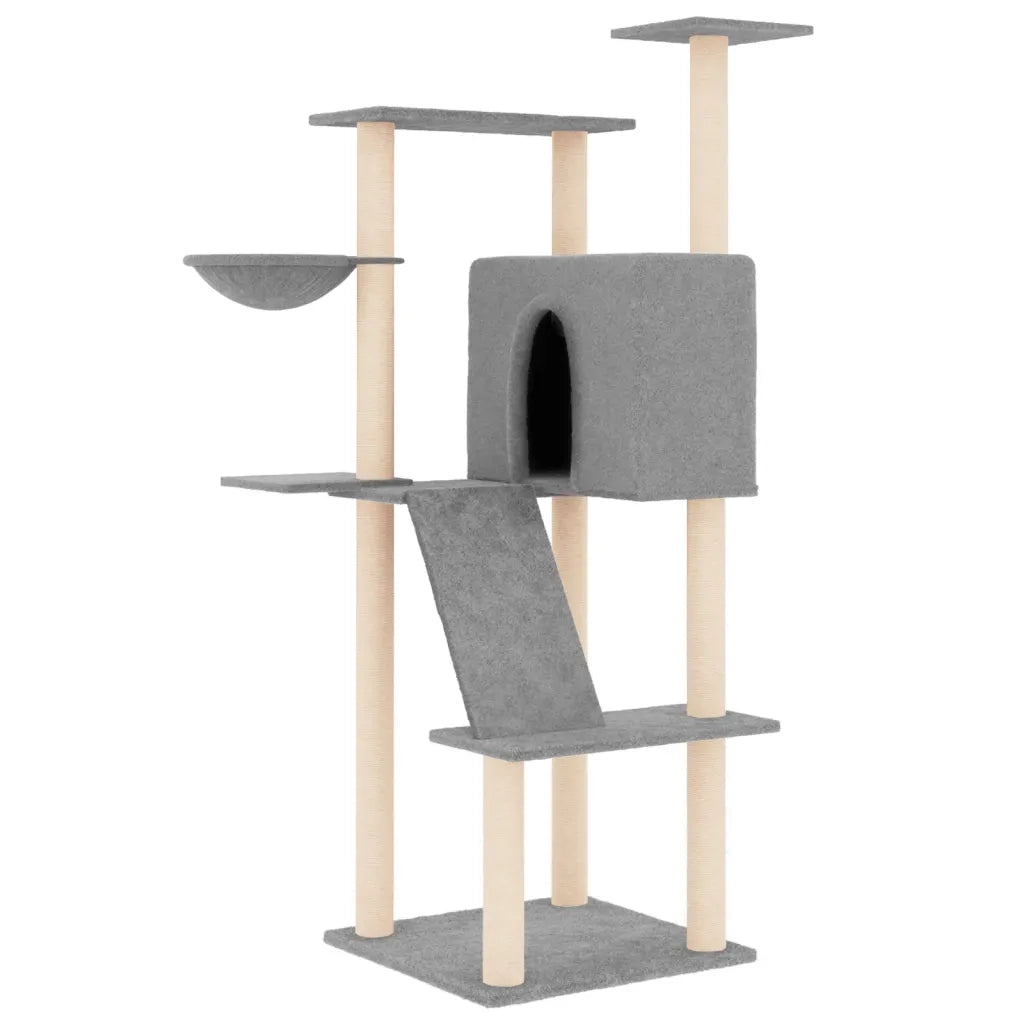 Albero per Gatti con Tiragraffi in Sisal Grigio Chiaro 143 cm 171730
