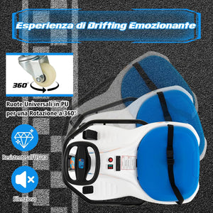 24 V Go Kart per bambini, Auto Drift con Giro a 360°, con Connessione Wireless USB Radio Musica e 3 Bandierine, Avviso Lento, 3-8 km/h, per Bambini 3+ Anni