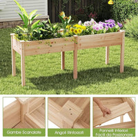 Fioriera da Giardino Rialzata, Letto da Giardino Elevato in Legno con Pannello Divisore, Fori di Drenaggio, Aiuola Rialzata per Piante, Fiori, Erbe e Verdure (Naturale)