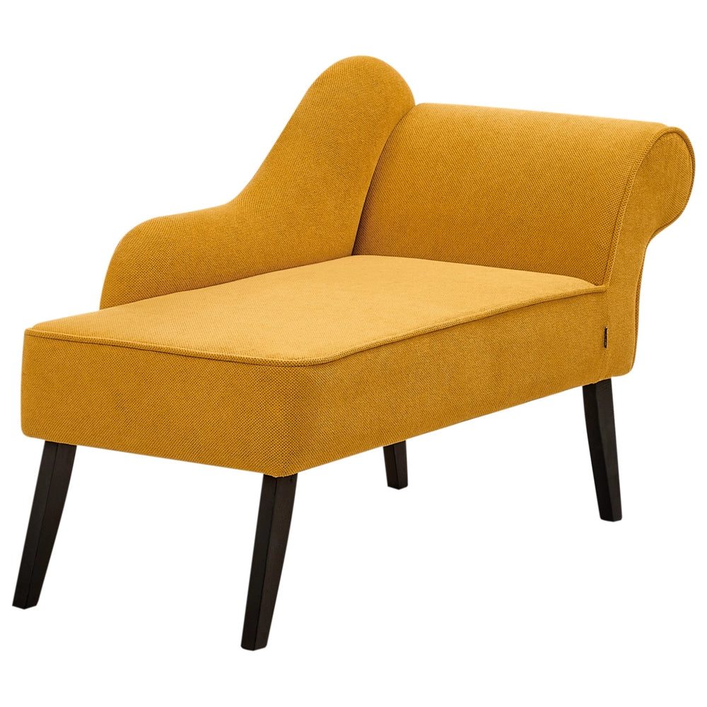 Chaise longue in tessuto senape versione destra gambe in legno scuro stile retrò