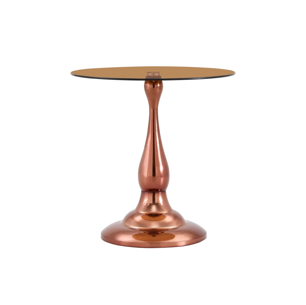 Tavolino rotondo in vetro 50x51.5 cm con base stabile in metallo marrone