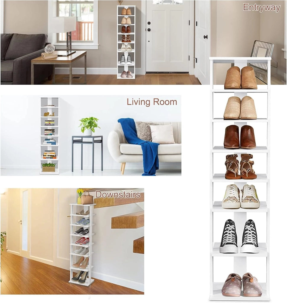 Scarpiera da Ingresso, Portascarpe a 7 Ripiani, Scaffale per 7/14 Scarpe, Stretto e Compatto per Salvaspazio, 2 Size di 27,5x26,5x110 cm e 45x25x110 cm (Bianco, M)