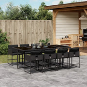 Set da Pranzo da Giardino 9 pz con Cuscini Nero in Polyrattan 3211279