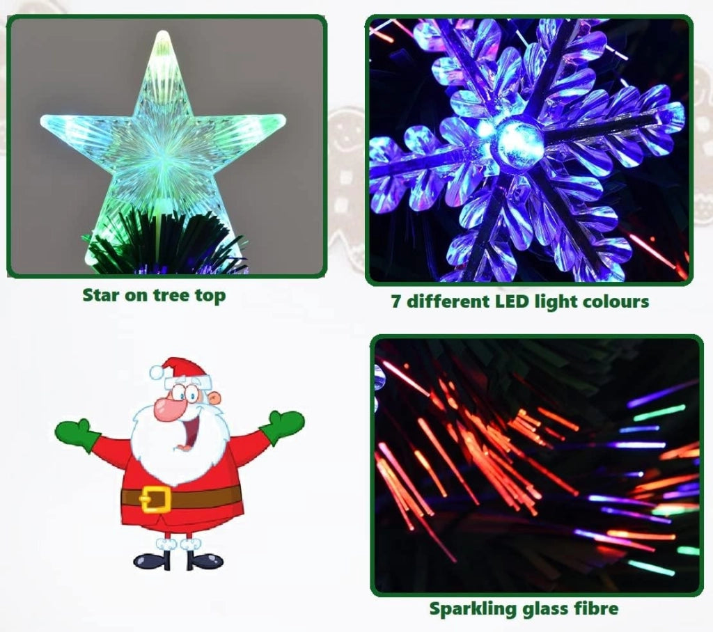 Albero di Natale Artificiale con LED e Adattatore, Albero Natale con Fibre di Vetro, Supporto in Ferro, Rami Spessi, Abete Artificiale Realistico (180 cm 28 LED)