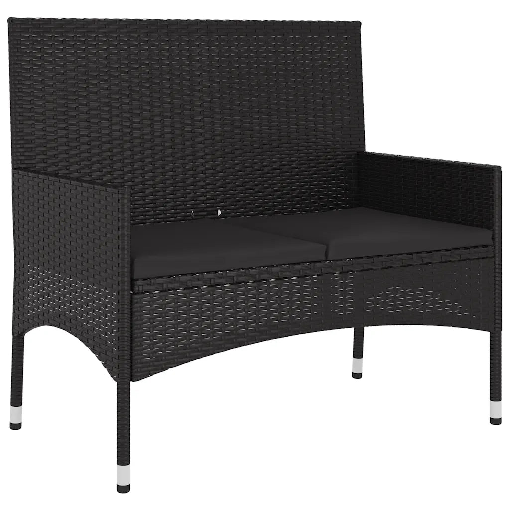 Panchina da Giardino | Panca da Giardino a 2 Posti con Cuscini in Polyrattan Nero