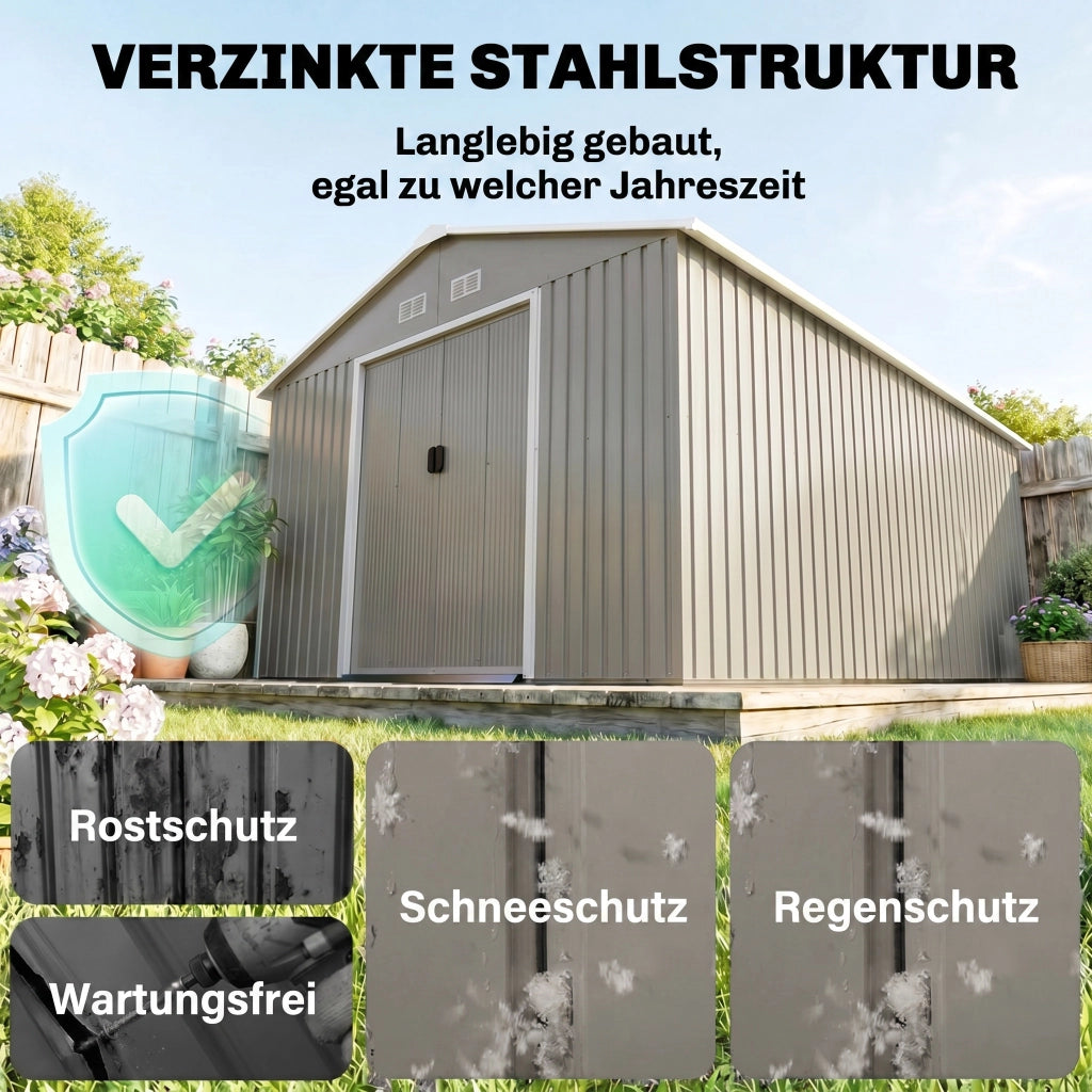 Casetta da giardino in acciaio ¨C Xylo ¨C Grigio chiaro con finestre ventilazione