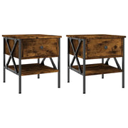 Set di 2 Comodini | Armadio da Notte | Mobiletto da notte Rovere Fumo 40x42x45 cm in Legno Multistrato