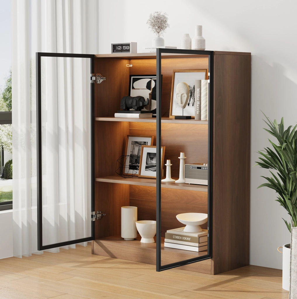 Vetrina in vetro con LED; 80 x 30 x 106 cm; rovere naturale