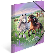 Set di cartelle A4 Paese dei cavalli, 3 pezzi, cartelle angolari in cartone con disegno per bambini, elastico, inserti interni e stampa interna per bambini