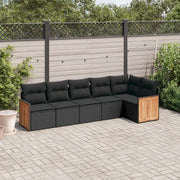 Set Divano da Giardino 6 pz con Cuscini Nero in Polyrattan