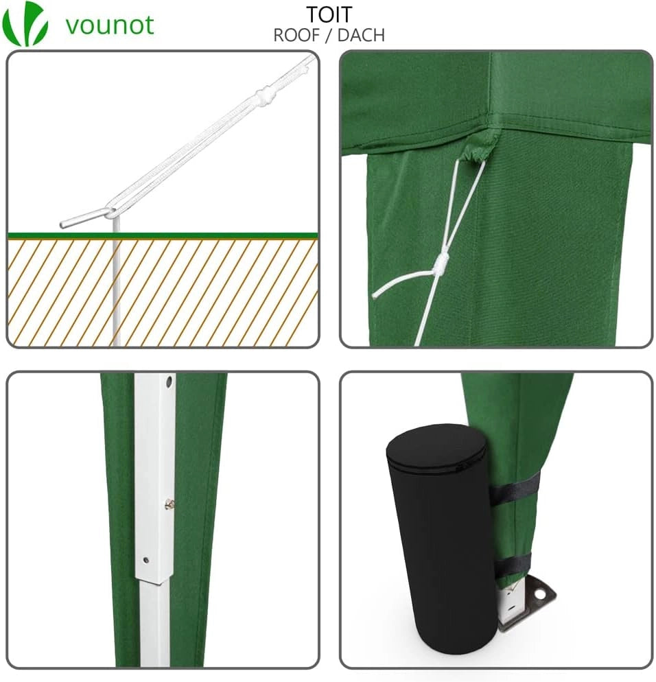 Gazebo Pieghevole da Giardino 3x3 M, Mercato Tenda Pop up con 4 Sacchi di Sabbia di Peso e Sacca di Trasporto, Verde