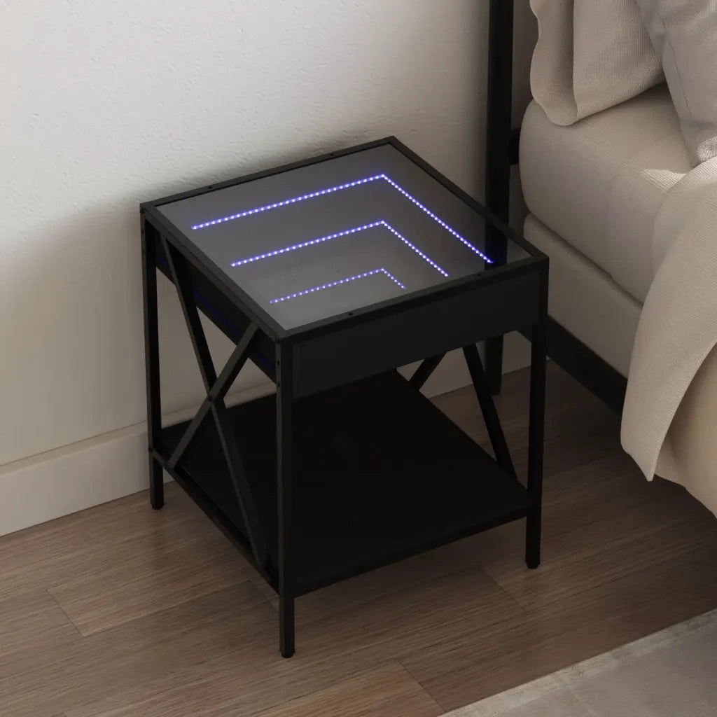 vidaXL Comodino con LED Infinity Nero 40x40x49 cm