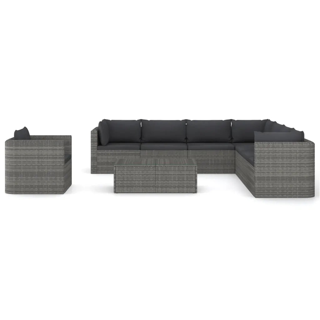 Set Divani da Giardino 9 pz con Cuscini in Polyrattan Grigio 3059488