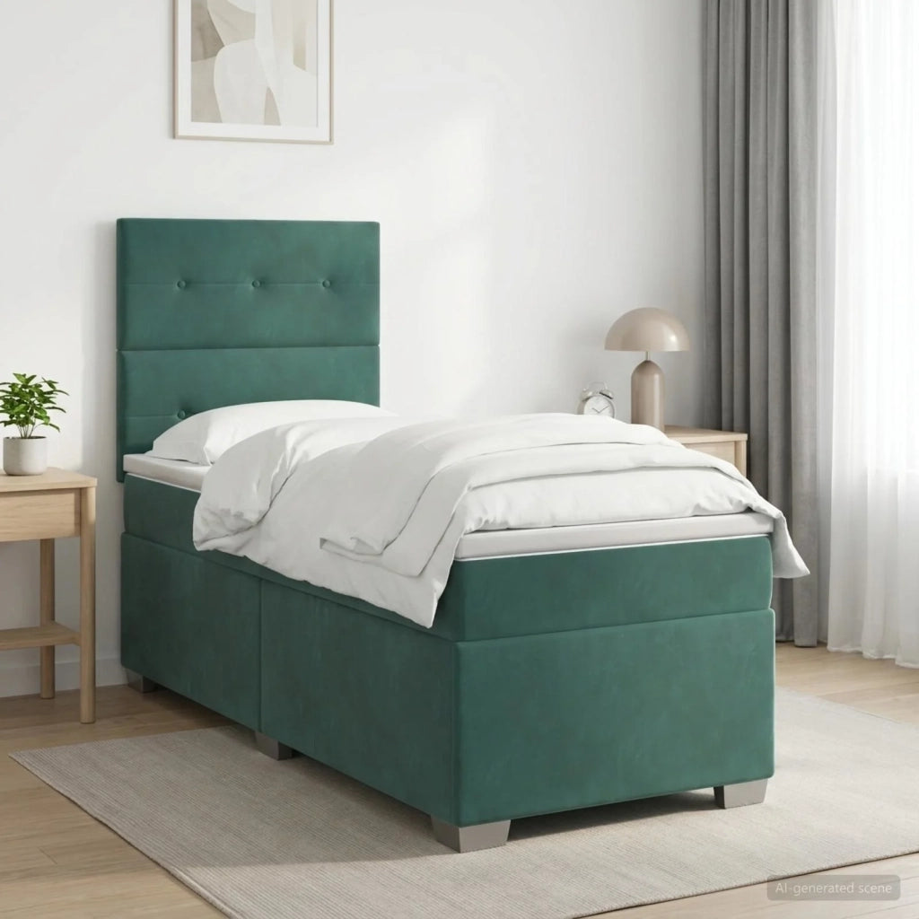 Letto box spring con materasso Verde Scuro 90 x 200 cm Velluto 3455033