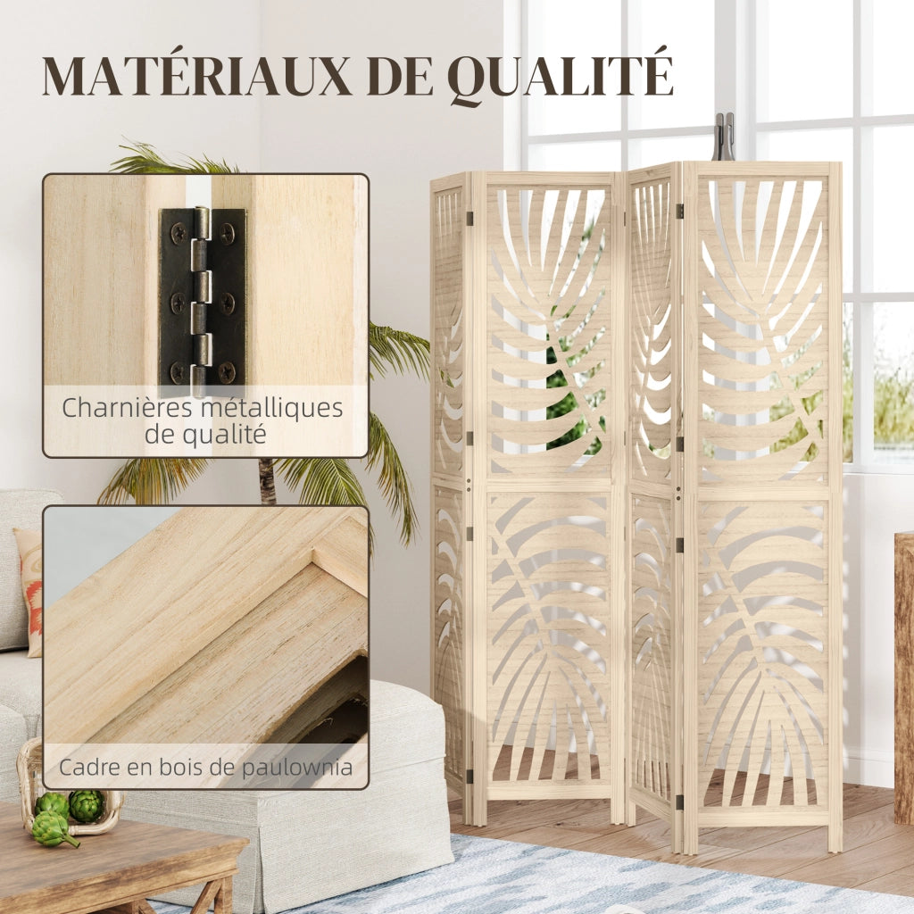 Paravento 4 Ante in Legno 160x170 cm ¨C zephmum ¨C Naturale