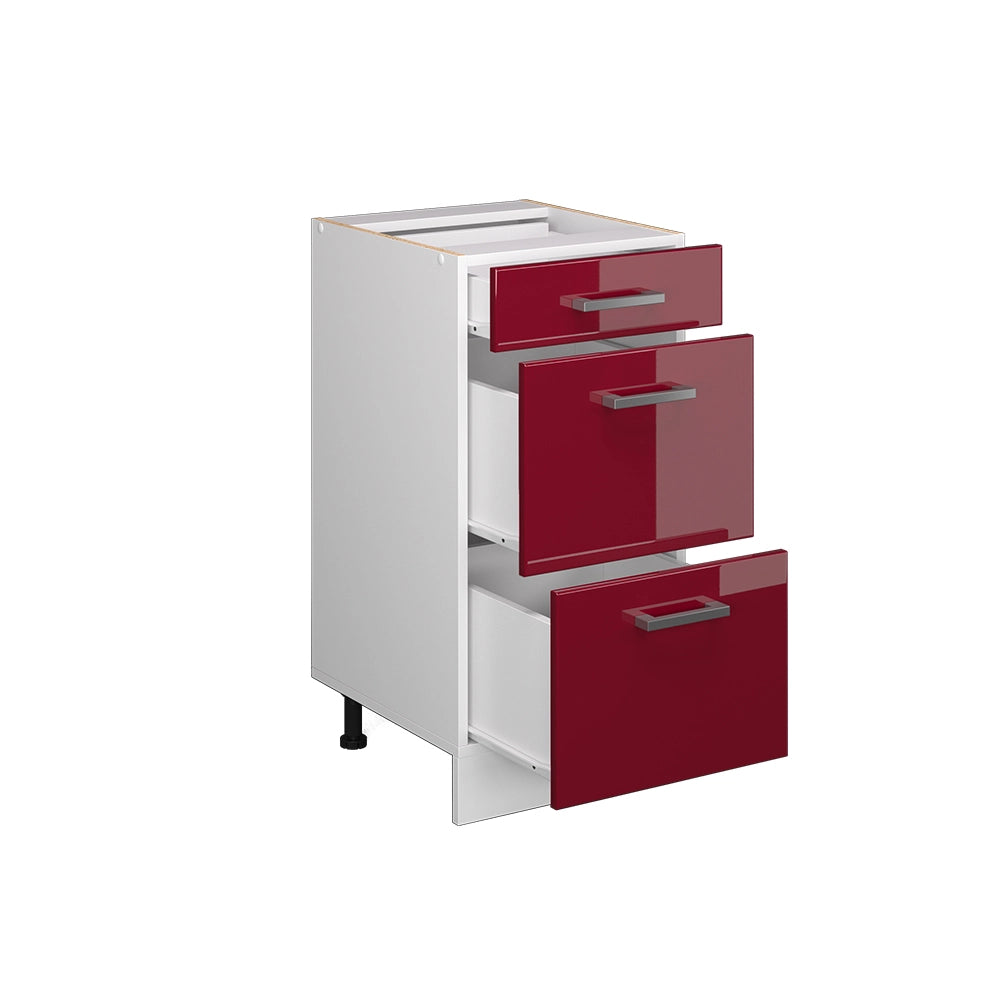 Mobiletto base per cucina R-Line Rosso lucido/Bianco 40 cm con cassetti, senza piano di lavoro Vicco