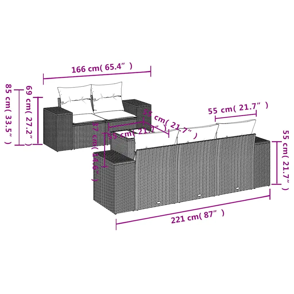 Set Divano da Giardino 6 pz con Cuscini Marrone in Polyrattan 3222302