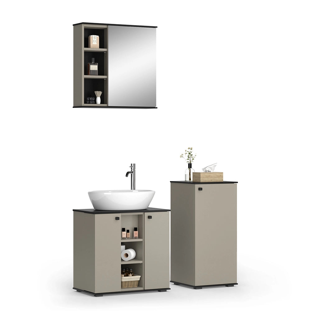 Vicco Set di mobili da bagno Grigio 3 pezzi, con cabinet midi