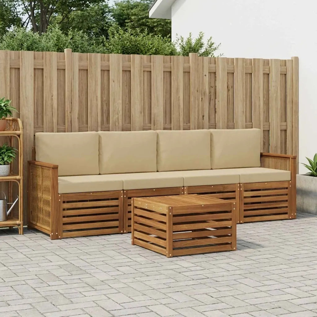 Set di divani da esterno con cuscino 5 pcs Naturale e Beige 3383999