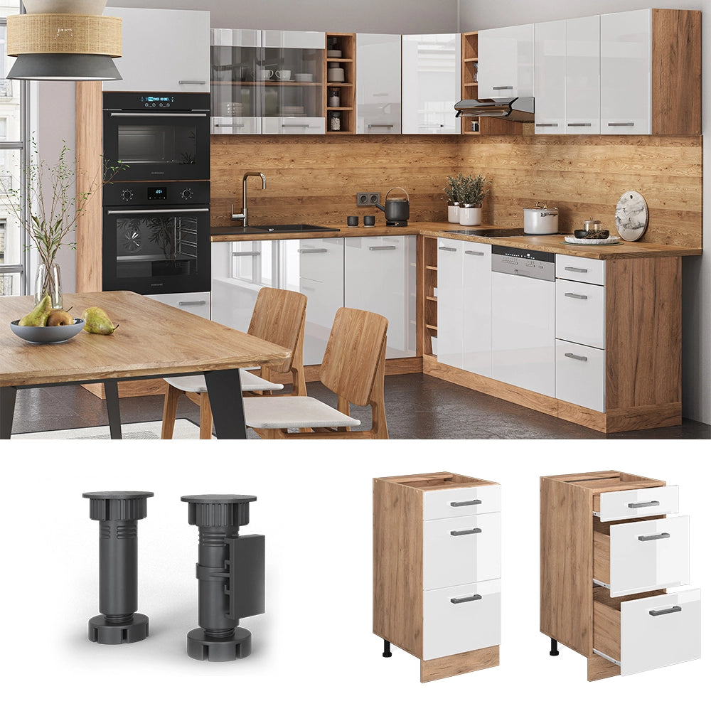 Vicco Mobiletto base per cucina Bianco lucido 40 cm con cassetti, PL Antracite