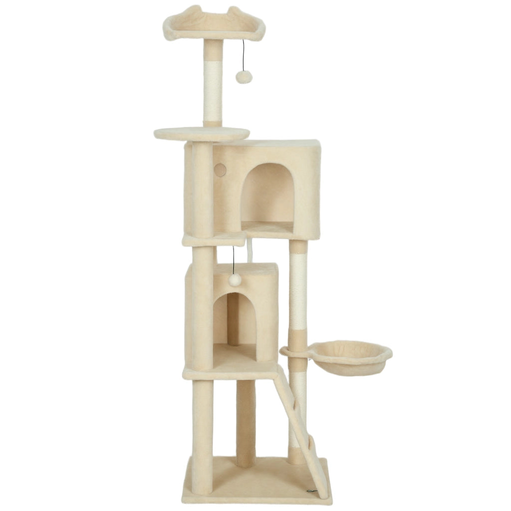 Albero tiragraffi per gatti con piattaforme letto e amaca ¨C zephmum ¨C 160 cm beige