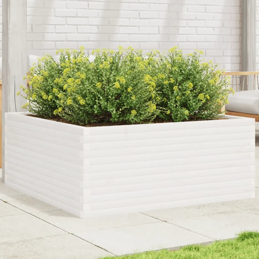Fioriera da Giardino-Vaso da Esterno Bianca 110x110x46cm Legno Massello di Pino